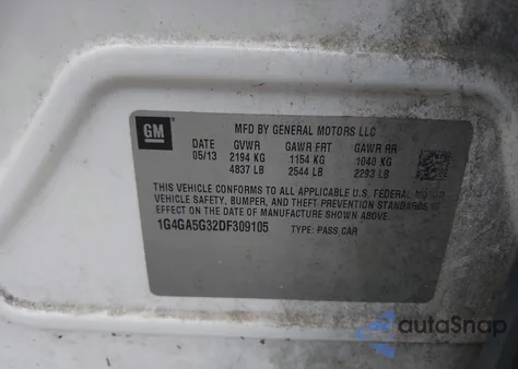 2013 Buick Lacrosse из США, поврежденный, VIN 1G4GA5G32DF309105